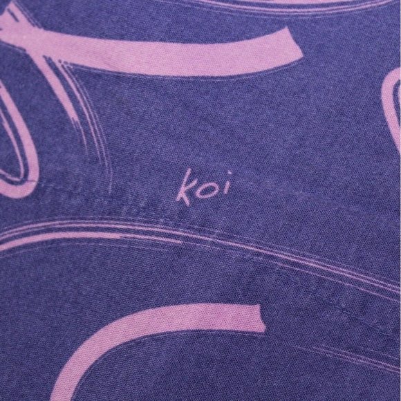 Koi Small Purple Modern Swirling Mock Wrap Kimono Style Medical Scrub Top Nurse - Picture 10 of 11